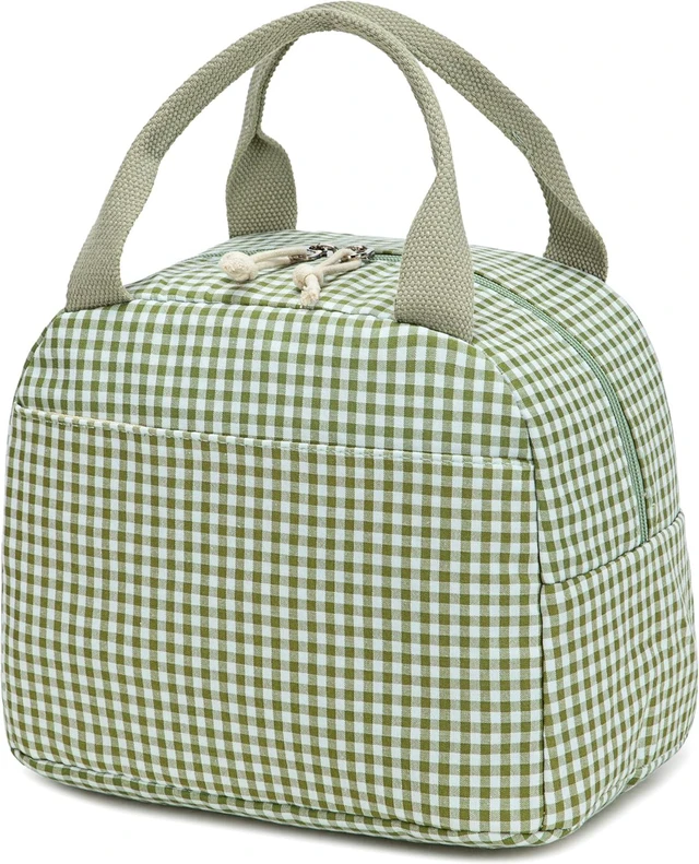Main image of Bluboon Lunch Box for Women Cute Lunch Bag Reusable Insulated Lunch Bags Large Capacity Lunchbox Cooler for Work Picnic or Travel Gifts (Sage Green White grid, 10 x 7.5 x 8 inches)