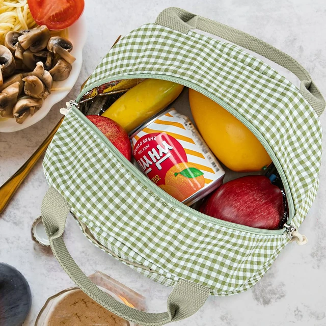 Alt view image 6 of 7 - Bluboon Lunch Box for Women Cute Lunch Bag Reusable Insulated Lunch Bags Large Capacity Lunchbox Cooler for Work Picnic or Travel Gifts (Sage Green White grid, 10 x 7.5 x 8 inches)