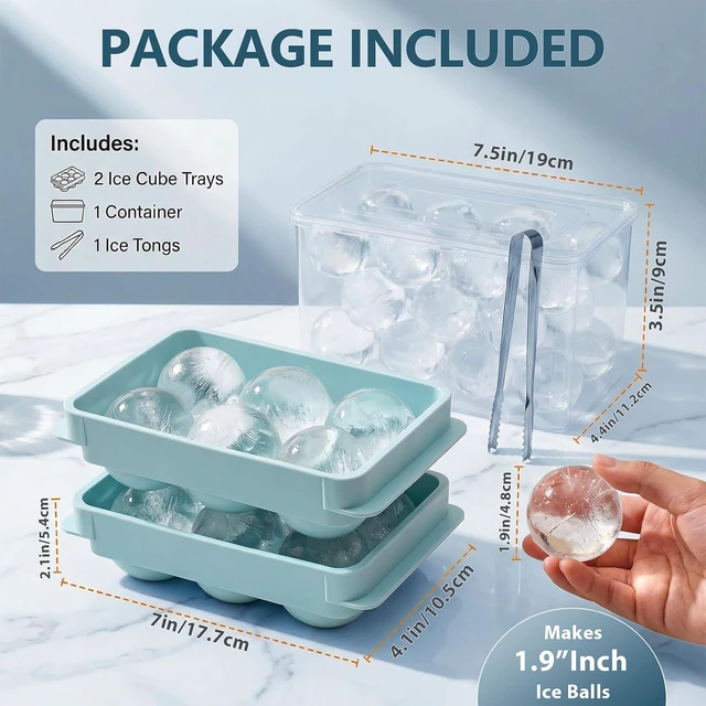 Alt view image 2 of 6 - WIBIMEN 1.9-Inch Large Ice Cube Molds, 2-Pack Round Ice Ball Molds