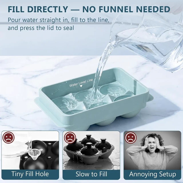 Alt view image 3 of 6 - WIBIMEN 1.9-Inch Large Ice Cube Molds, 2-Pack Round Ice Ball Molds
