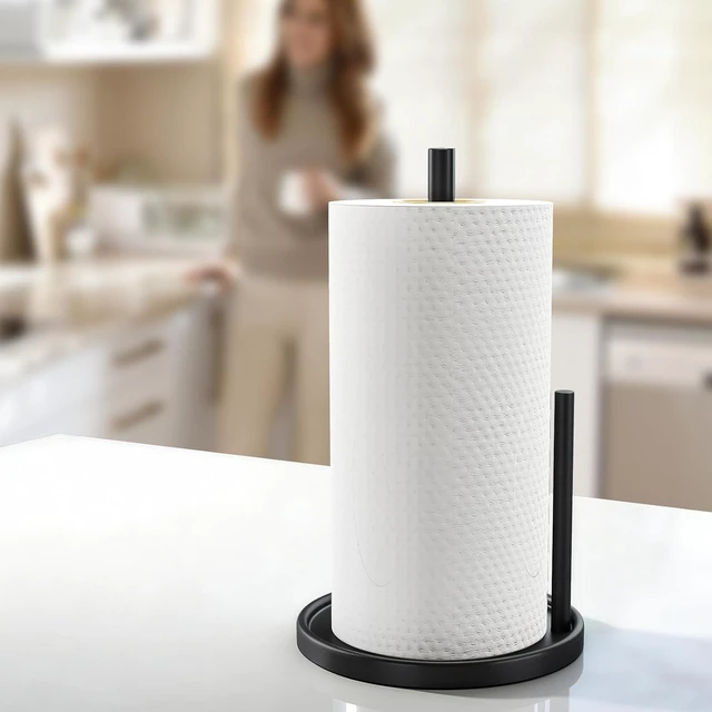 Alt view image 6 of 7 - Jesginboo Paper Towel Holder Countertop, Black Kitchen Paper Towels Holder, Paper Roll Holder with Weighted Base