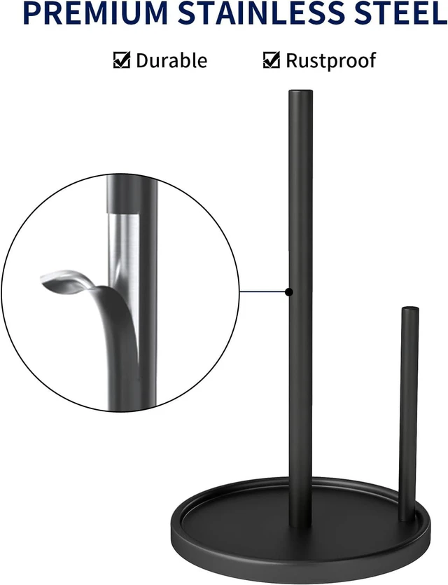 Alt view image 3 of 7 - Jesginboo Paper Towel Holder Countertop, Black Kitchen Paper Towels Holder, Paper Roll Holder with Weighted Base