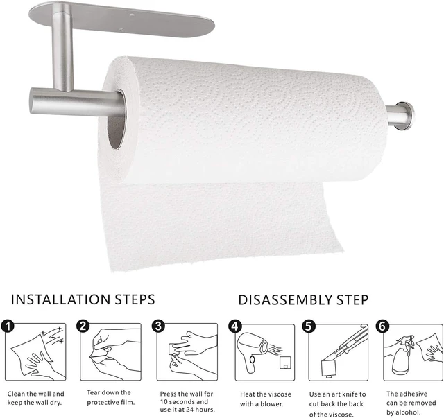 Alt view image 6 of 6 - Paper Towel Holders for Kitchen,Paper Towels Bulk- Self-Adhesive Under Cabinet,Both Available in Adhesive and Screws,Stainless Steel