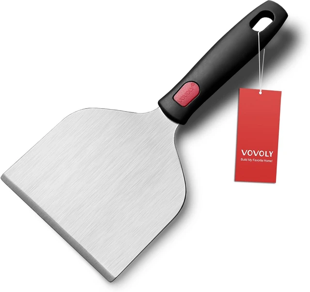 Main image of Vovoly Wide Griddle Scraper, 4.3x4.3'' Smashed Burger Scraper Grill Scraper Spatula Burger Turner - Full Tang Silicon Handle Professional Grade Grill Accessories, Knife Grade Stainless Steel