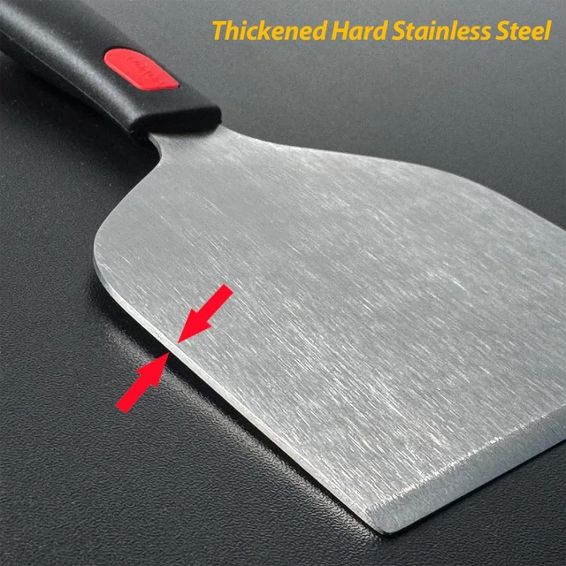 Alt view image 4 of 7 - Vovoly Wide Griddle Scraper, 4.3x4.3'' Smashed Burger Scraper Grill Scraper Spatula Burger Turner - Full Tang Silicon Handle Professional Grade Grill Accessories, Knife Grade Stainless Steel