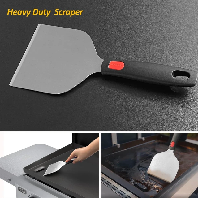 Alt view image 5 of 7 - Vovoly Wide Griddle Scraper, 4.3x4.3'' Smashed Burger Scraper Grill Scraper Spatula Burger Turner - Full Tang Silicon Handle Professional Grade Grill Accessories, Knife Grade Stainless Steel