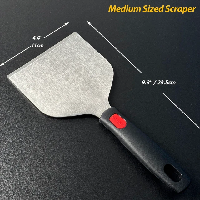 Alt view image 2 of 7 - Vovoly Wide Griddle Scraper, 4.3x4.3'' Smashed Burger Scraper Grill Scraper Spatula Burger Turner - Full Tang Silicon Handle Professional Grade Grill Accessories, Knife Grade Stainless Steel