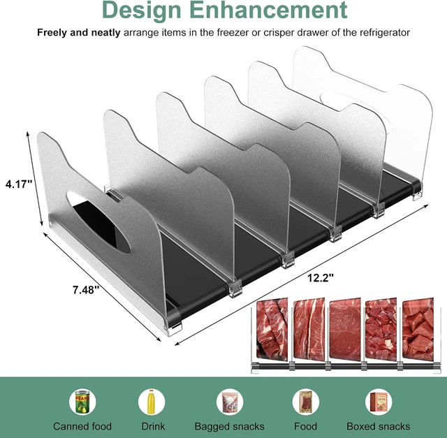 Alt view image 2 of 7 - Freezer Organizer,12" Visible Fridge Organizer Rack with Removable Dividers