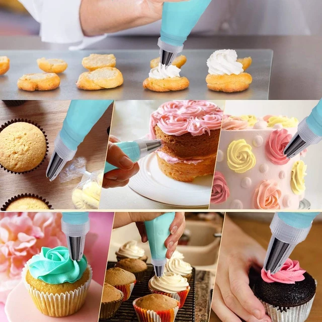 Alt view image 7 of 7 - Piping Bags and Tips Set, 18" Reusable Piping Bags, Frosting Piping Kit for Baking with Pastry Bags and Tips, Standard Converters, Silicone Rings, Cake