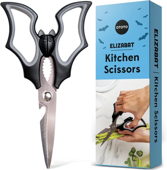 Alt view image 4 of 7 - OTOTO Original Elizabat Kitchen Scissors - Halloween Goth Cute Bat Kitchen Shears, Bat Scissors, Gothic Scissors Utensils - Spooky Bats Halloween Gifts, Cute Gadgets, Kitchen Gadgets