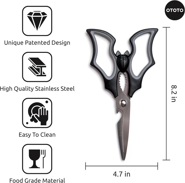 Alt view image 3 of 7 - OTOTO Original Elizabat Kitchen Scissors - Halloween Goth Cute Bat Kitchen Shears, Bat Scissors, Gothic Scissors Utensils - Spooky Bats Halloween Gifts, Cute Gadgets, Kitchen Gadgets