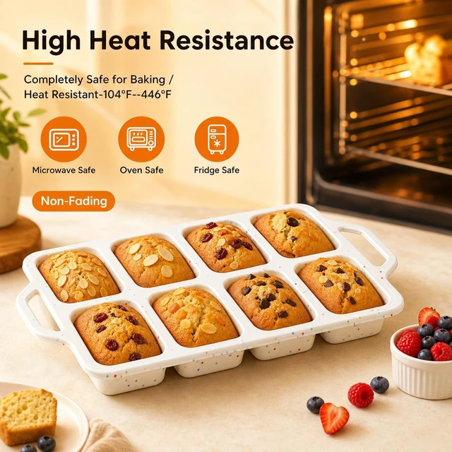 Alt view image 4 of 7 - Vinino Mini Silicone Loaf Pans with Metal Reinforced Frame, 8-Cavity, Cream
