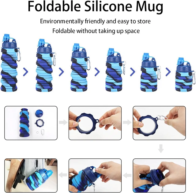 Alt view image 7 of 7 - Collapsible Water Bottles Travel water bottle Sports Portable Sport Water Bottle Reusable Water Bottles comes with mountaineering Buckle 500ml silicone Water-proof camping water bottle