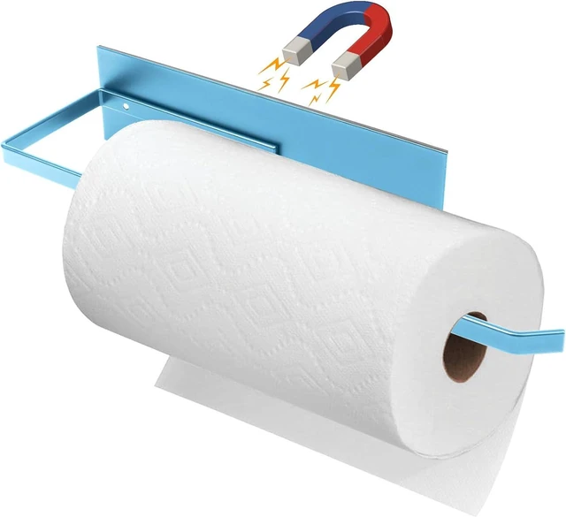 Main image of Paper Towel Holder Magnetic, Magnetic Paper Towel Holder for Fridge, Toilet Paper Roll Holder Magnet Towel Rack Wall Mount Shelf Bar for Towels Rolls Bathroom RV Dorm Kitchen Wall Decor, Blue