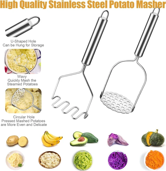Alt view image 2 of 7 - 2 Pcs Potato Smasher, Mashed Potato Masher, Stainless Steel Masher Kitchen Tool for Avocado, Bean, Fruit, Vegetables, Food