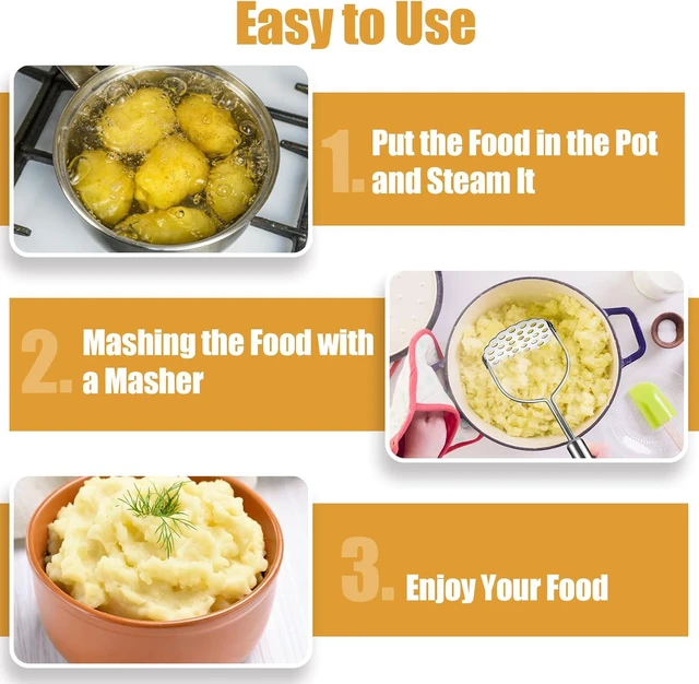Alt view image 5 of 7 - 2 Pcs Potato Smasher, Mashed Potato Masher, Stainless Steel Masher Kitchen Tool for Avocado, Bean, Fruit, Vegetables, Food
