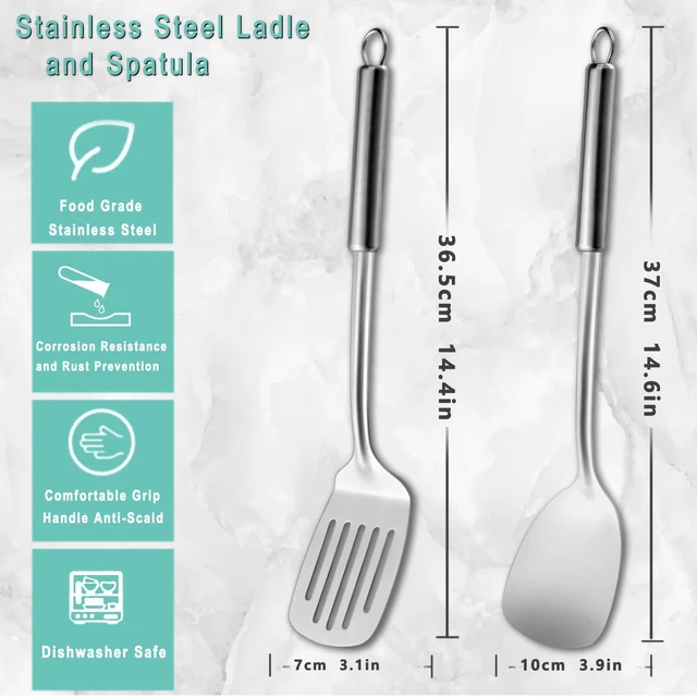 Alt view image 2 of 7 - Pleafind 2-Pcs Solid & Slotted Spatula Set, 304 Stainless Steel Spatula, Metal Spatulas, Wok Utensils, Cooking Utensils, Wok Spatulas for Home, Kitchen and Restaurant, Dishwasher Safe