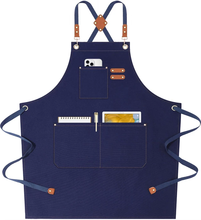 Main image of AFUN Chef Aprons for Women Men with Oversized Pockets, 12-Ounce Cotton Canvas Cross Back Water Repellent Apron (Dark Blue)