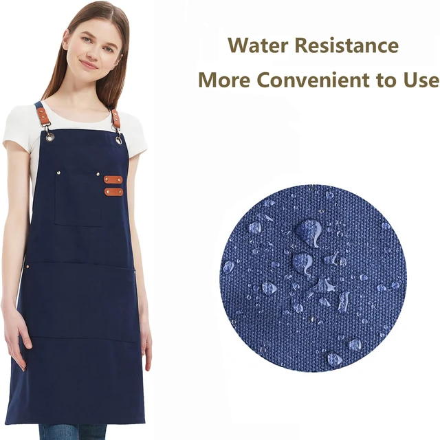 Alt view image 3 of 7 - AFUN Chef Aprons for Women Men with Oversized Pockets, 12-Ounce Cotton Canvas Cross Back Water Repellent Apron (Dark Blue)