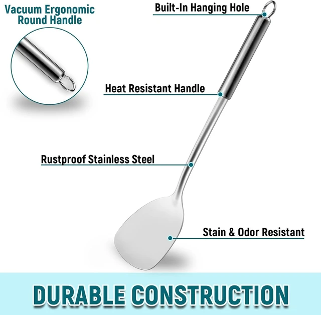 Alt view image 5 of 7 - Pleafind 2-Pcs Solid & Slotted Spatula Set, 304 Stainless Steel Spatula, Metal Spatulas, Wok Utensils, Cooking Utensils, Wok Spatulas for Home, Kitchen and Restaurant, Dishwasher Safe