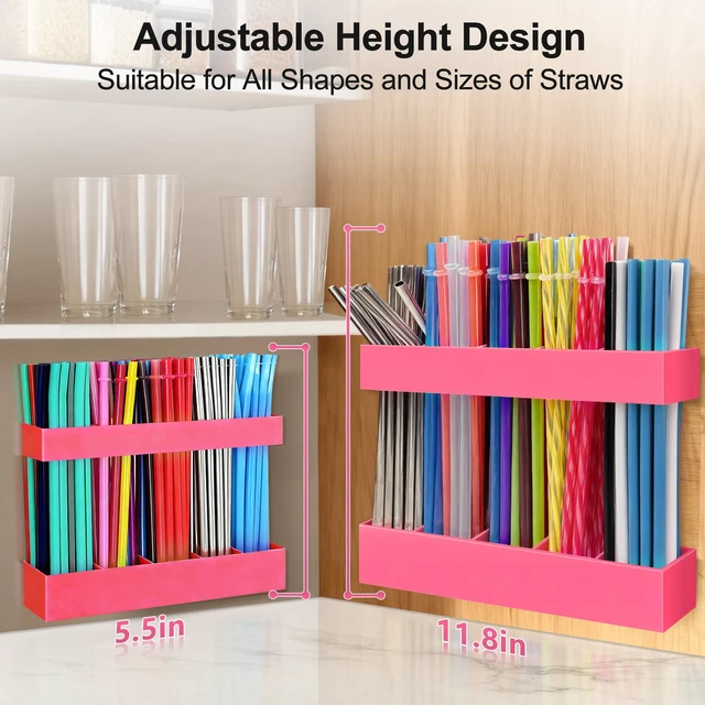 Alt view image 2 of 7 - 9.5 Large Acrylic Straw Holder for Cabinet Door, Hot Pink