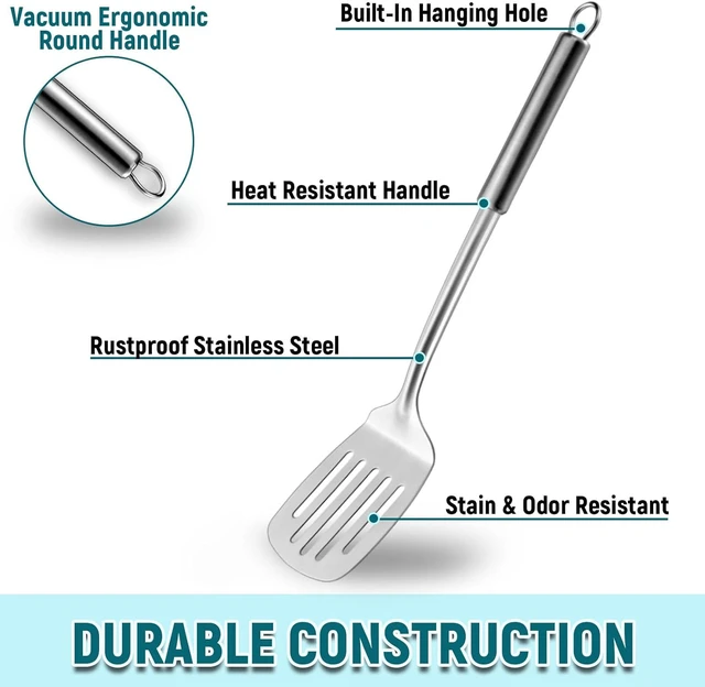 Alt view image 6 of 7 - Pleafind 2-Pcs Solid & Slotted Spatula Set, 304 Stainless Steel Spatula, Metal Spatulas, Wok Utensils, Cooking Utensils, Wok Spatulas for Home, Kitchen and Restaurant, Dishwasher Safe