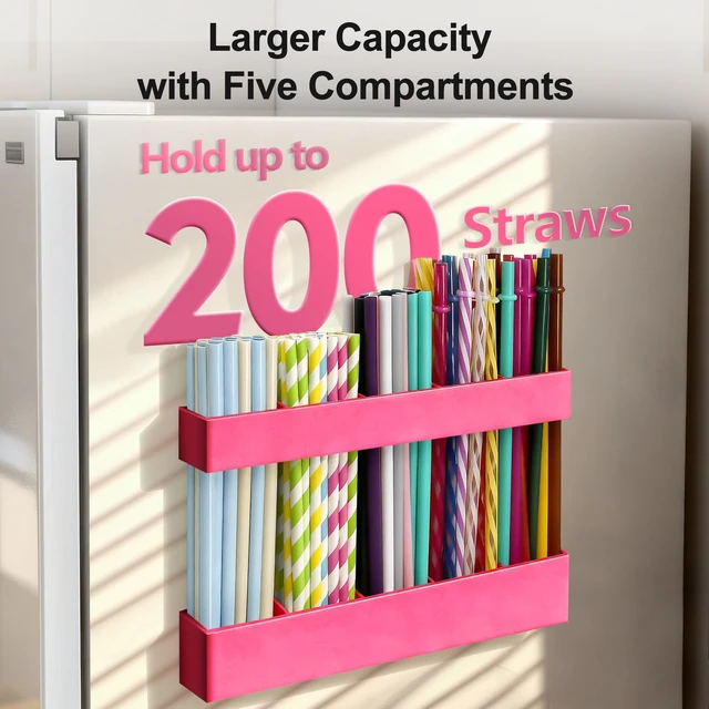 Alt view image 3 of 7 - 9.5 Large Acrylic Straw Holder for Cabinet Door, Hot Pink