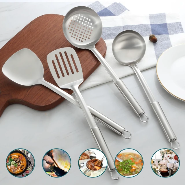 Alt view image 7 of 7 - Pleafind 2-Pcs Solid & Slotted Spatula Set, 304 Stainless Steel Spatula, Metal Spatulas, Wok Utensils, Cooking Utensils, Wok Spatulas for Home, Kitchen and Restaurant, Dishwasher Safe