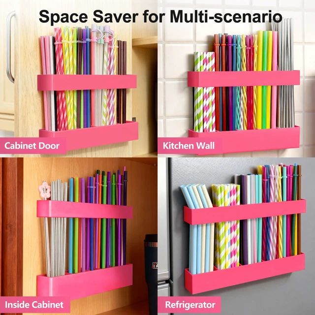 Alt view image 4 of 7 - 9.5 Large Acrylic Straw Holder for Cabinet Door, Hot Pink