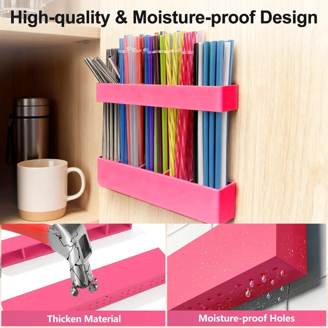 Alt view image 5 of 7 - 9.5 Large Acrylic Straw Holder for Cabinet Door, Hot Pink