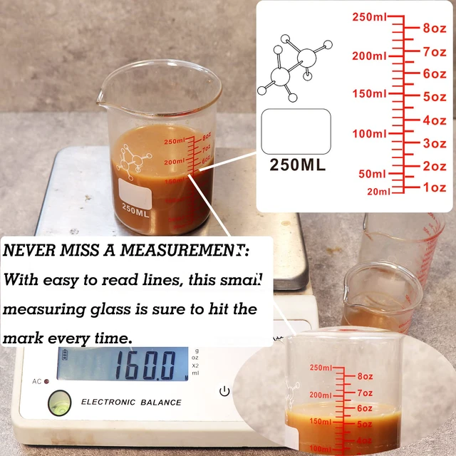 Alt view image 3 of 7 - Ackers Mini Glass Measuring Beaker Set, Borosilicate, 2oz 4oz 8oz Measuring Cups