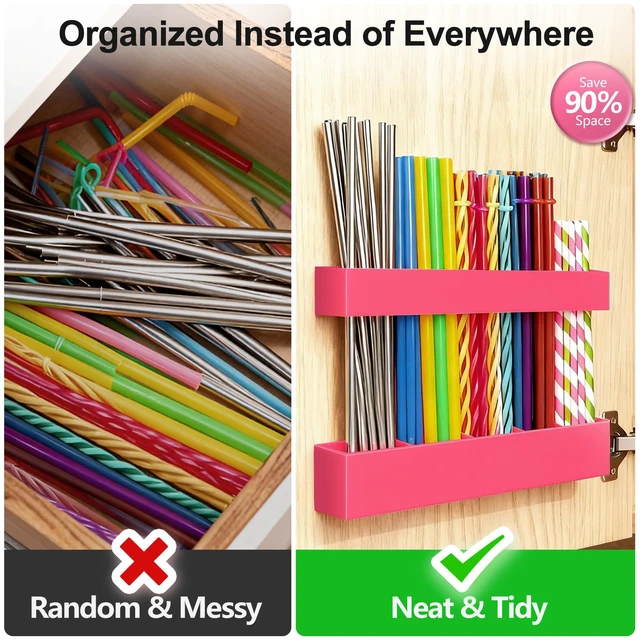 Alt view image 6 of 7 - 9.5 Large Acrylic Straw Holder for Cabinet Door, Hot Pink