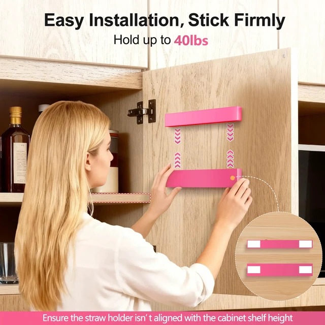 Alt view image 7 of 7 - 9.5 Large Acrylic Straw Holder for Cabinet Door, Hot Pink