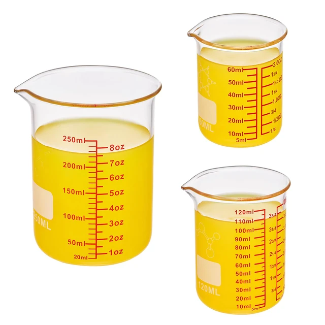 Alt view image 7 of 7 - Ackers Mini Glass Measuring Beaker Set, Borosilicate, 2oz 4oz 8oz Measuring Cups