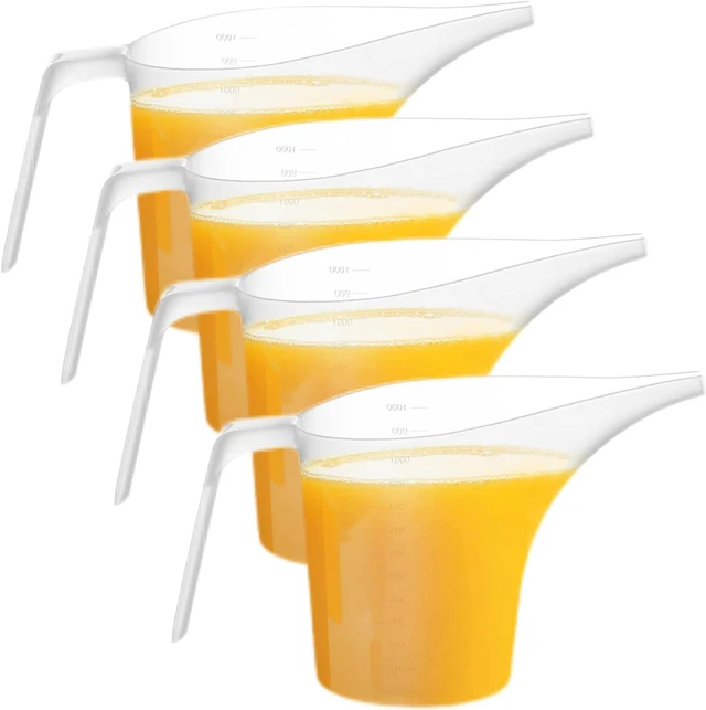 Main image of 4 Pack Plastic Funnel Pitcher,Measuring Cup with Long Spout,Large Capacity Easy Pour Cup,Perfect for Bakeware Mold,Oils,Watering Plants(1000ml)