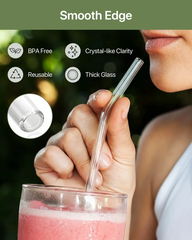 Alt view image 6 of 7 - Glass Straws, 18-Pack Reusable Clear Glass Drinking Straws Set