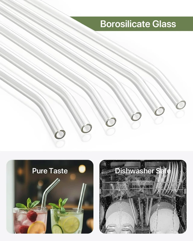 Alt view image 2 of 7 - Glass Straws, 18-Pack Reusable Clear Glass Drinking Straws Set