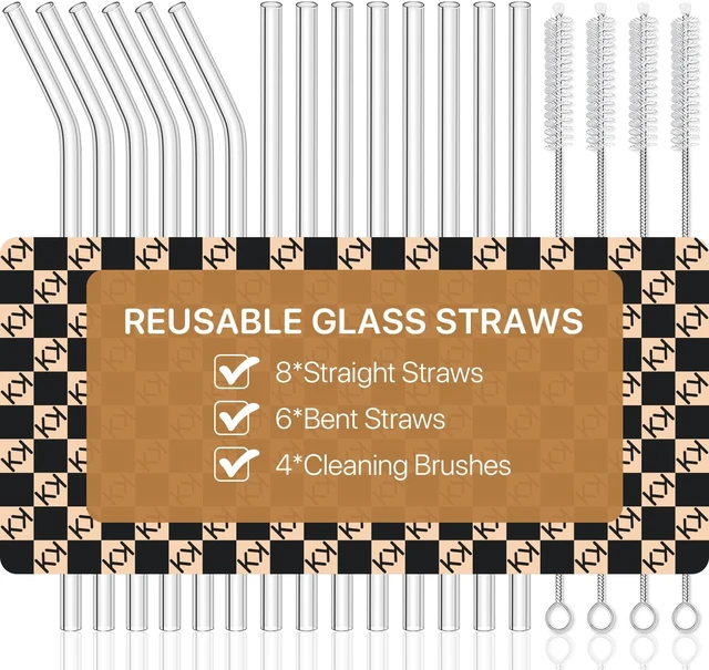 Alt view image 7 of 7 - Glass Straws, 18-Pack Reusable Clear Glass Drinking Straws Set