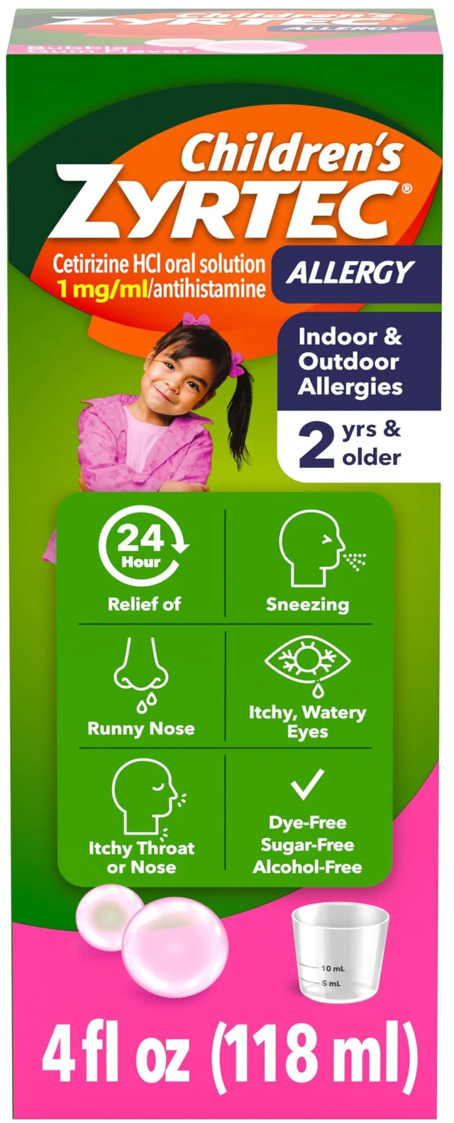 Main image of Children's Zyrtec Allergy Relief Syrup Cetirizine HCl, Bubble Gum, 4 fl. oz