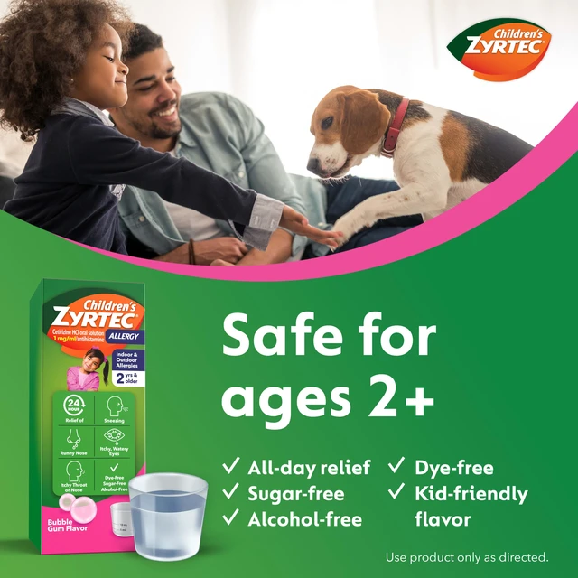 Alt view image 5 of 7 - Children's Zyrtec Allergy Relief Syrup Cetirizine HCl, Bubble Gum, 4 fl. oz