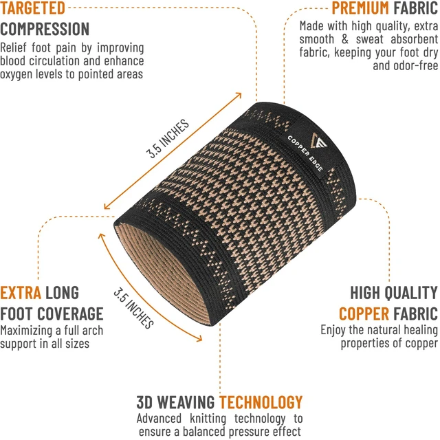 Alt view image 3 of 7 - Copper Arch Support for Plantar Fasciitis. 2 Half Socks/Sleeve Compression Brace for Women and Men. Orthotics Feet Pain Aid Fit for Flat/High/Fallen Arches, Foot Care (Copper)
