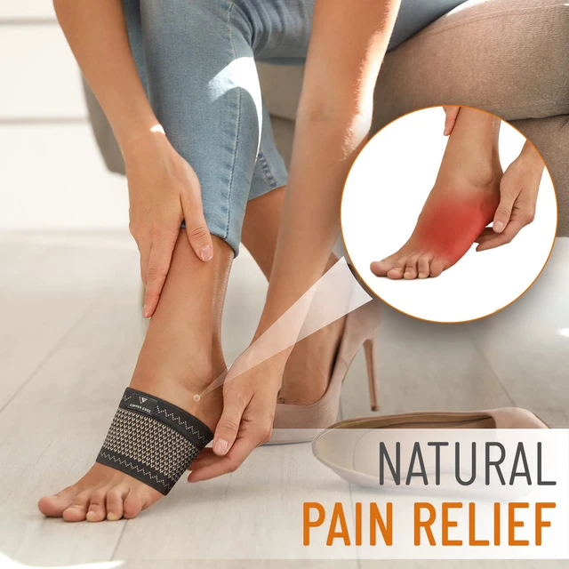 Alt view image 6 of 7 - Copper Arch Support for Plantar Fasciitis. 2 Half Socks/Sleeve Compression Brace for Women and Men. Orthotics Feet Pain Aid Fit for Flat/High/Fallen Arches, Foot Care (Copper)