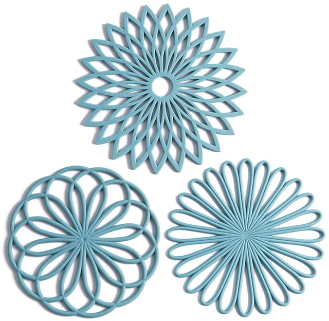 Main image of Set of 3 Silicone Trivet Mat - Non-Slip & Heat Resistant Modern Kitchen Hot Pads for Table & Countertop - Trivet for Hot Dishes, Turquoise