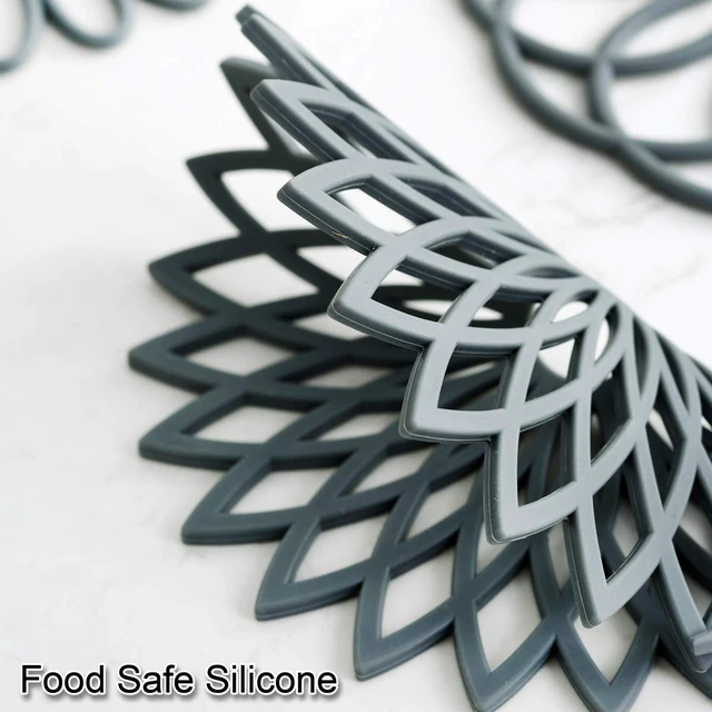 Alt view image 3 of 5 - Set of 3 Silicone Trivet Mat - Non-Slip & Heat Resistant Modern Kitchen Hot Pads for Table & Countertop - Trivet for Hot Dishes, Turquoise