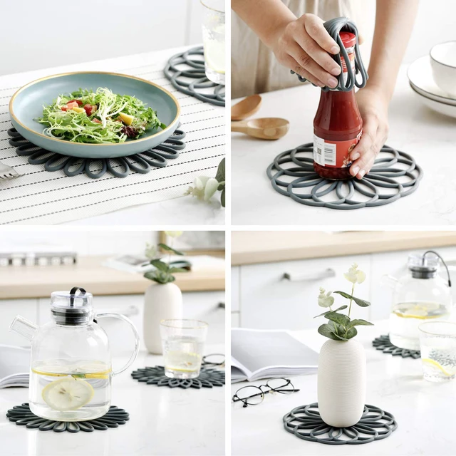 Alt view image 4 of 5 - Set of 3 Silicone Trivet Mat - Non-Slip & Heat Resistant Modern Kitchen Hot Pads for Table & Countertop - Trivet for Hot Dishes, Turquoise