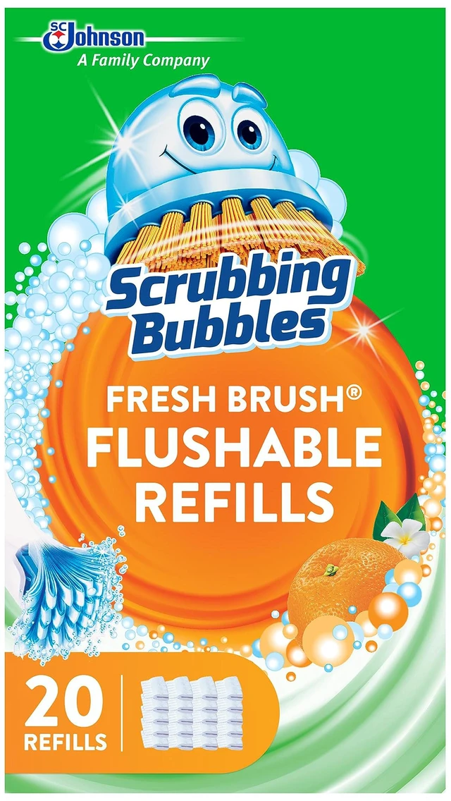 Main image of Scrubbing Bubbles Flushable Toilet Wand Refills, Fresh Brush Toilet Cleaner Refill Pads, Cleans Limescale & Fights Odors, Citrus Scent, 20 Count, Pack of 1