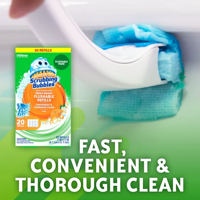 Alt view image 3 of 7 - Scrubbing Bubbles Flushable Toilet Wand Refills, Fresh Brush Toilet Cleaner Refill Pads, Cleans Limescale & Fights Odors, Citrus Scent, 20 Count, Pack of 1