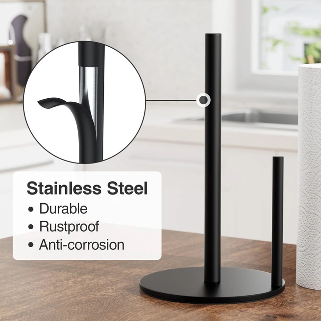 Alt view image 3 of 6 - Paper Towel Holder Black Stainless Steel Kitchen Countertop Roll Organizer