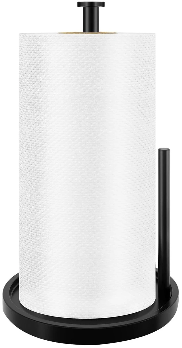 Main image of Paper Towel Holder Countertop, Standing Paper Roll Holder with Anti Slip Weighted Base, Stainless Steel Freestanding Paper Towel Holder for Kitchen, Black