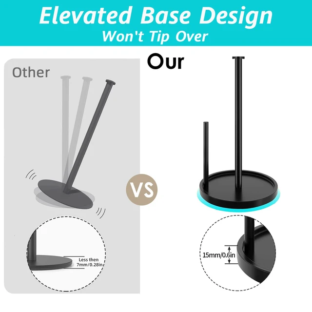 Alt view image 2 of 7 - Paper Towel Holder Countertop, Standing Paper Roll Holder with Anti Slip Weighted Base, Stainless Steel Freestanding Paper Towel Holder for Kitchen, Black